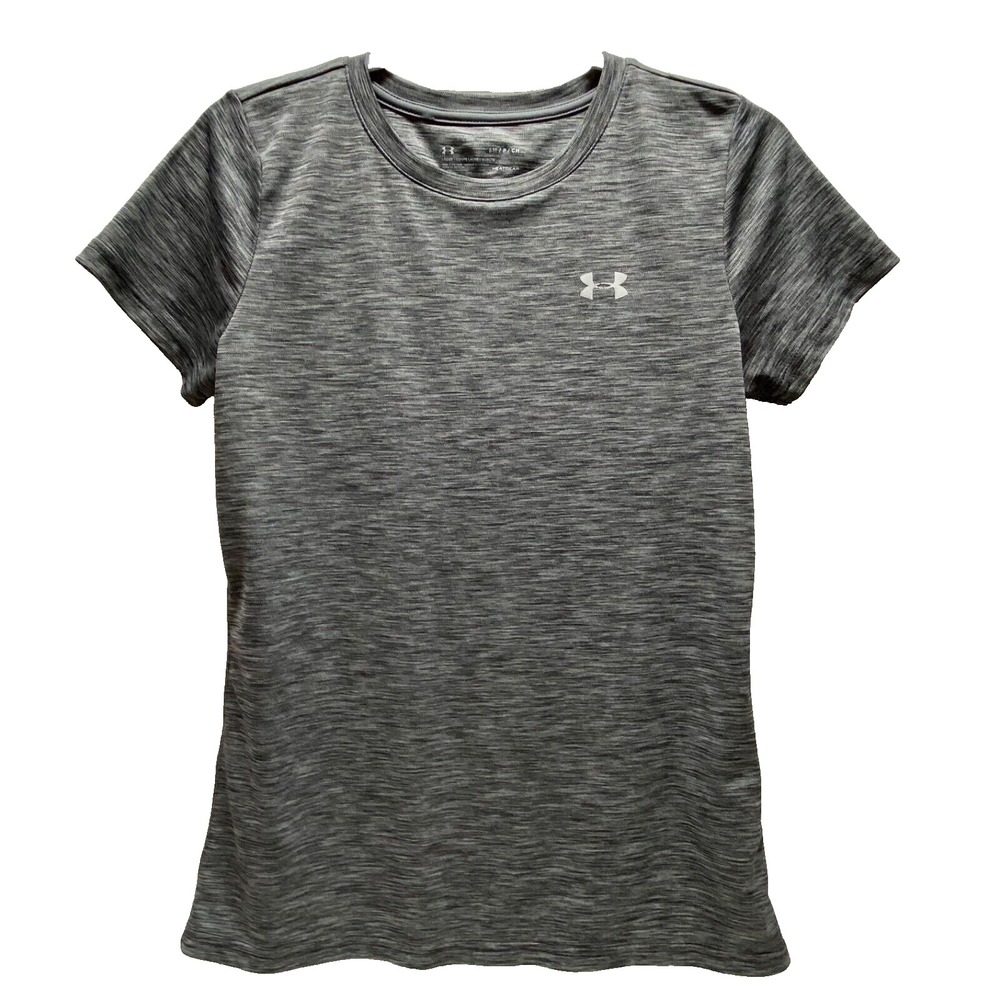 Under Armour T-Shirt Women's Small Black Heather Twist Heat Gear Loose Fit EUC